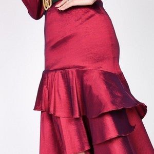 Asymmetrical Ruffle Bottom Satin Skirt